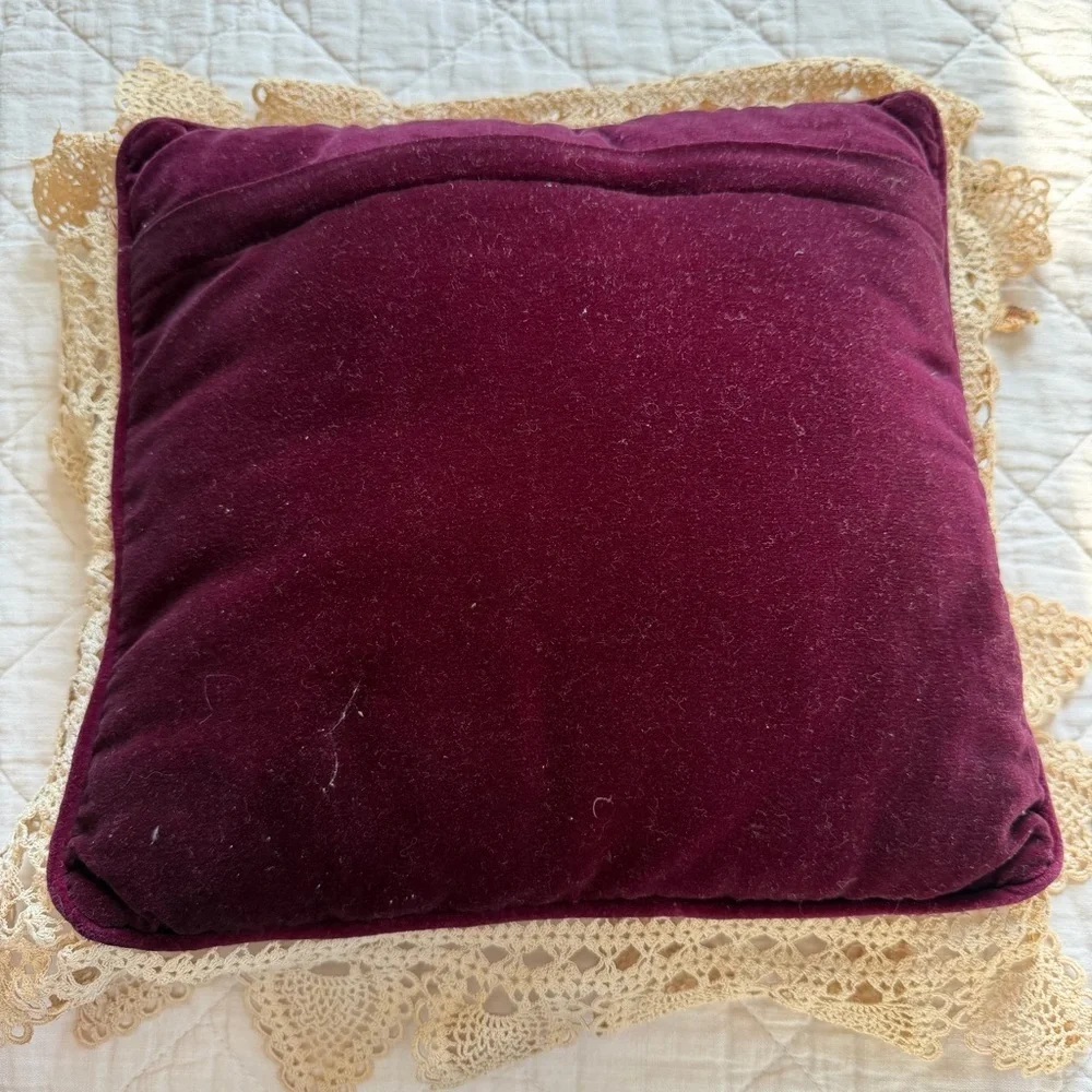 Vintage Needlepoint Angel Pillow Lace Trim 12x12 Romantic Heirloom Decor
